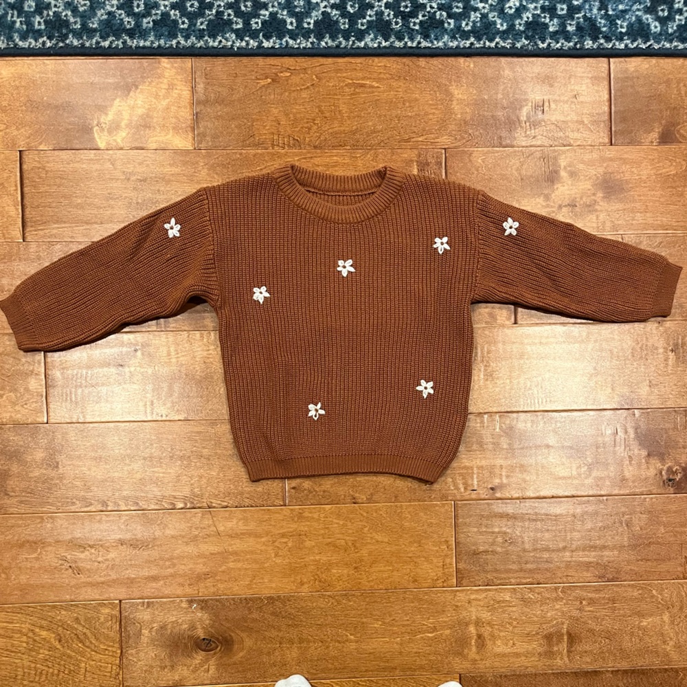 NEW!! Toddler Girls Mubineo (Amazon) Chunky Crewneck Embroidered  Sweater - 4-5T